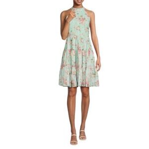 New Women’s Eliza J Floral Halter Mini Tiered Dress Size 2